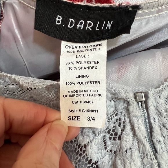 B. DARLIN Lace Bralette-Back Floral-Printed Satin Fit & Flare Dress Size 3 - Picture 9 of 14